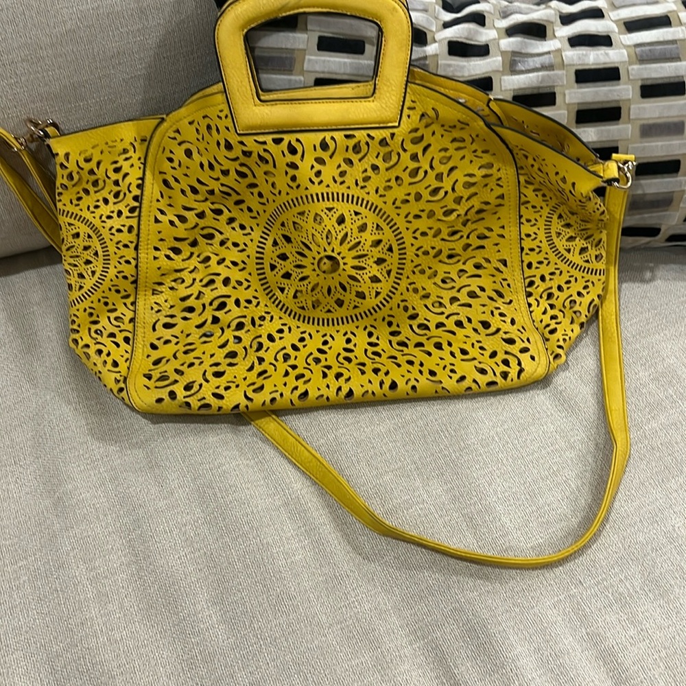 Yellow Laser-Cut Hobo Shoulder Bag